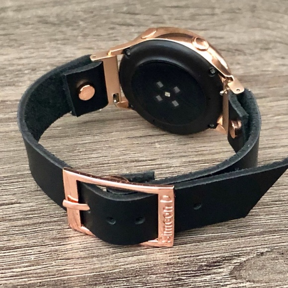 Galaxy Active Watch Band Black Leather Rose Gold main image 5